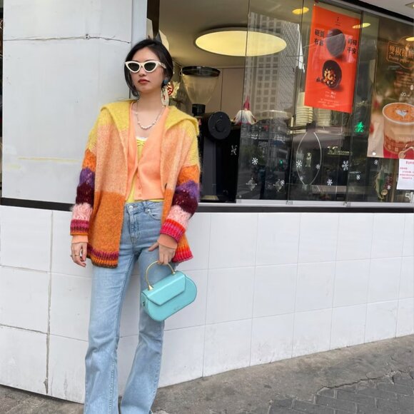 Free people Bohemian mohair sweater - long multicolor sunset cardigan - Picture 7 of 12